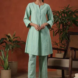 anayna Women Striped Pure Cotton Kurta with Trousers-28