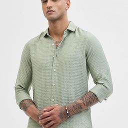 Snitch Men Spread Collar Textured Casual Shirt-image-25