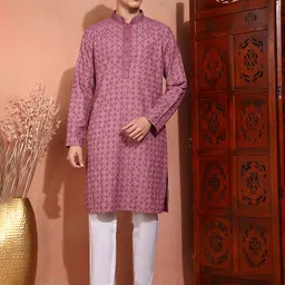 SWAGG INDIA Men Ethnic Motifs Embroidered Chikankari Kurta-picture-23