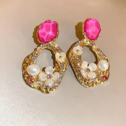 SUBHAGALANKAR Gold-Plated Pearls Studded Contemporary Hoop Earrings-10