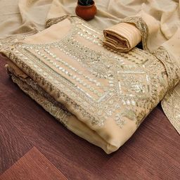 HERE&NOW Floral Embroidered Zari Unstitched Dress Material-picture-1