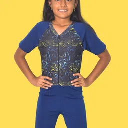 Aqua Holic Girls Abstract Printed V-Neck Sports Swim Legsuit Swimwear-image-52
