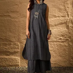 InWeave Round Neck Pure Cotton Kurta with Palazzos-image-8