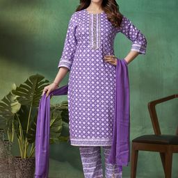 DIVASTRI Floral Printed Gotta Patti Pure Cotton Straight Kurta With Trousers & Dupatta-image-52