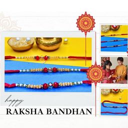 Anouk Set Of 3 Beaded Cotton Thread with AD Stones Rakhi image 5