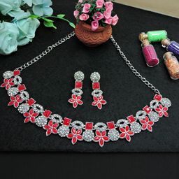 VATSALYA creation Rhodium-Plated Artificial Stone Studded Jewellery Set-image-43