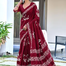 Panzora Batik Block Printed Mulmul Cotton Ready to Wear Saree-picture-12