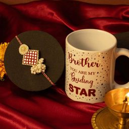 PANASH Gold-Plated Kundan-Studded Thread Rakhi With Ceramic Mug & Roli Chawal-image-84