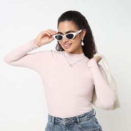 R&B Women High Neck Ribbed Fitted Top-image-82