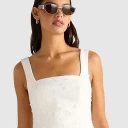 Forever New Women Embellished Square Neck Applique Crop Top-picture-16