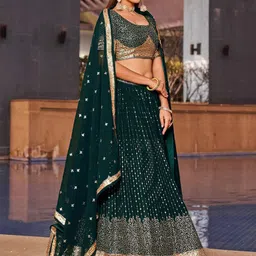 DIVASTRI Embroidered Sequinned Semi-Stitched Lehenga & Unstitched Blouse With Dupatta image 2