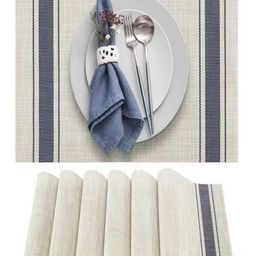 YELONA Beige & Blue 6 Pieces Striped Woven PVC Vinyl Rectangle Table Placemats-26