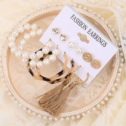 DressBerry Set Of 6 Gold-Plated Alloy Pearls Hoop Earrings-picture-40