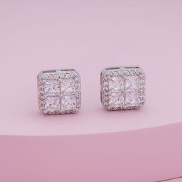 Kushal's Fashion Jewellery Rhodium-Plated Zircon Square Shaped Trendy Studs Earrings-picture-48