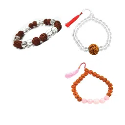 Divine souvenirs Unisex Set Of 3 Rudhraksha Beaded Elasticated Bracelets-89