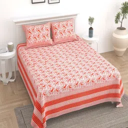Bombay Spreads Peach-Coloured & Pink Floral 180 TC King Bedsheet with 2 Pillow Covers-17
