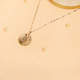 Maasha Stainless Steel Circular Shaped Floral Resin Pendant With Chain-43