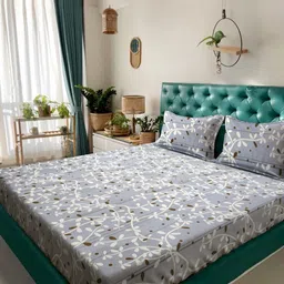 Myntra Elegant Homes Grey & Brown Floral Printed 300 TC King Bedsheet Set 2.50 m x 2.25 m-8