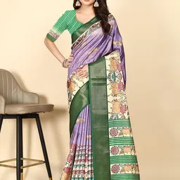 SSHAGUN LIFESTYLE Purple Printed Bollywood Cotton Silk Saree-picture-43
