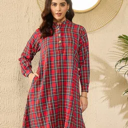 InWeave Checked Acrylic A-Line Midi Dress-6