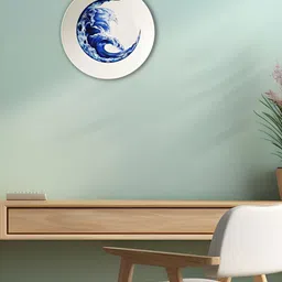 THE QUIRKY HOME White & Blue A Serene Sea Printed Ceramic Wall Plate-image-52