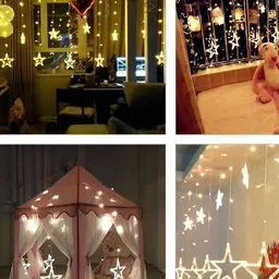 SPARK WORLD Yellow Star Shape LED Curtain Fairy String Lights image 4