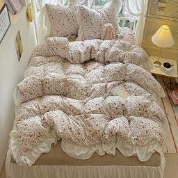JC HOME Khaki & White Floral 4 Piece Double King Regular Bedding Set-picture-34