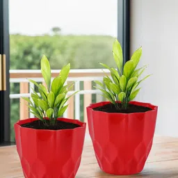 Kuber Industries Red 6 Pieces Textured Flower Pot Planters-4