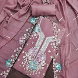 KIMISHA Floral Embroidered Sequinned Georgette Unstitched Dress Material-image-71