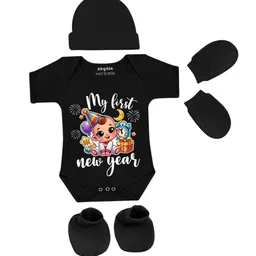 Arvesa Infants My First New Year Printed Bodysuit with Cap Booties Mitten-54