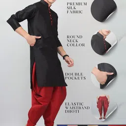 LEMONX Men Regular Dupion Silk Kurta with Dhoti Pants image 2