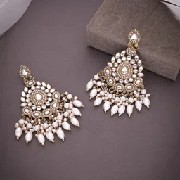 Anouk Gold Plated artificial Stones Studded and Beaded Contemporary Drop Earrings-77