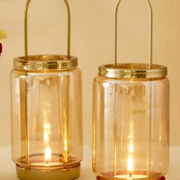 Home Centre Raga Apurva GoldToned and Transparent 2 Pieces Glass Candle Holder-53