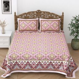 Desi Mantra Pink & White Floral 120 TC Queen Bedsheet with 2 Pillow Covers-image-59
