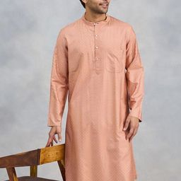 Fabindia Ethnic Motifs Woven Design Band Collar Straight Kurta-image-97