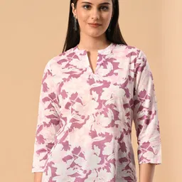 MEESAN Floral Printed Mandarin Collar Cotton Top-image-63