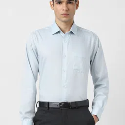Van Heusen Geometric Textured Long Sleeves Opaque Regular Fit Formal Pure Cotton Shirt-image-71