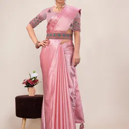 Kandora Embroidered Satin Belted Saree-image-85