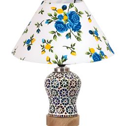 Aura Conical White & Blue Floral Printed Glass Frustum Shaped Table Lamp-image-42