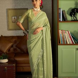 Dori Striped Mirror Work Pure Chiffon Saree-58