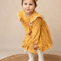 COT & CANDY Floral Print Puff Sleeve Organic Cotton A-Line Dress-picture-30