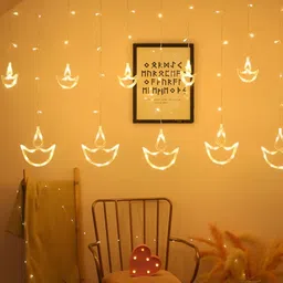 SPARK WORLD Yellow Diya Shape LED Curtain Fairy String Lights image 2