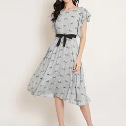 Moda Rapido Women Geometric Print Flutter Sleeve Fit & Flare Midi Dress-picture-35