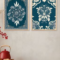 Kotart Blue & White 2 Pieces Floral Wooden Painting Wall Art-picture-4