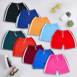 MINIMAMA Unisex Kids Pack Of 10 Solid Mid-Rise Shorts-picture-17