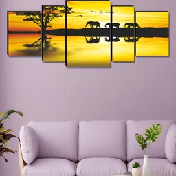 Myntra Elegant Homes Green & Yellow 5 Pieces Canvas Elephants Painting Wall Arts-image-56