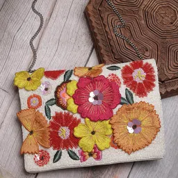Anekaant Floral Embellished Structured Sling Bag with Applique-16