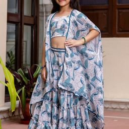 Cutiediva Girls Floral Printed Top & Skirt with Shrug-image-55