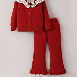 Hopscotch Girls Red Self Design Top With Trousers-picture-36
