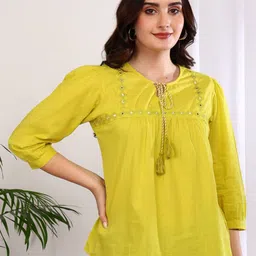 YASH GALLERY Keyhole Neck Cotton Top-picture-24